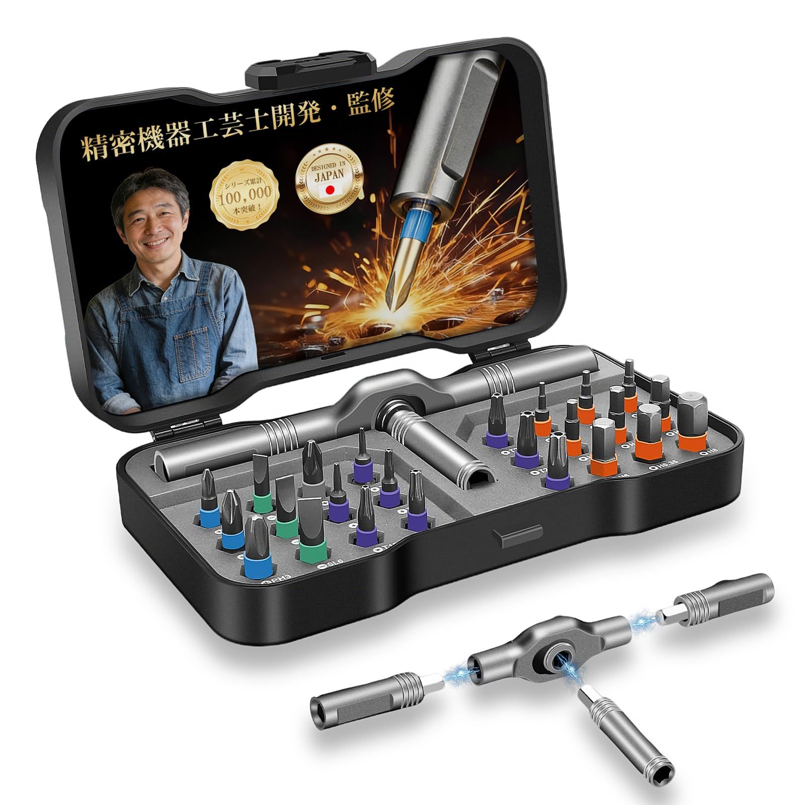 ドライバーセット【24in1 & 燕三条精密機器工芸士開発・監修】ZOVU 磁気式ラチェットドライバーセット 日本製 S2高級鋼製ビット 高耐久・高硬度 滑り止め ビット磁気付き 磁力交換ビット 防水・防サビ・防塵 精密微調整作業/高トルク締め付け作業両対so