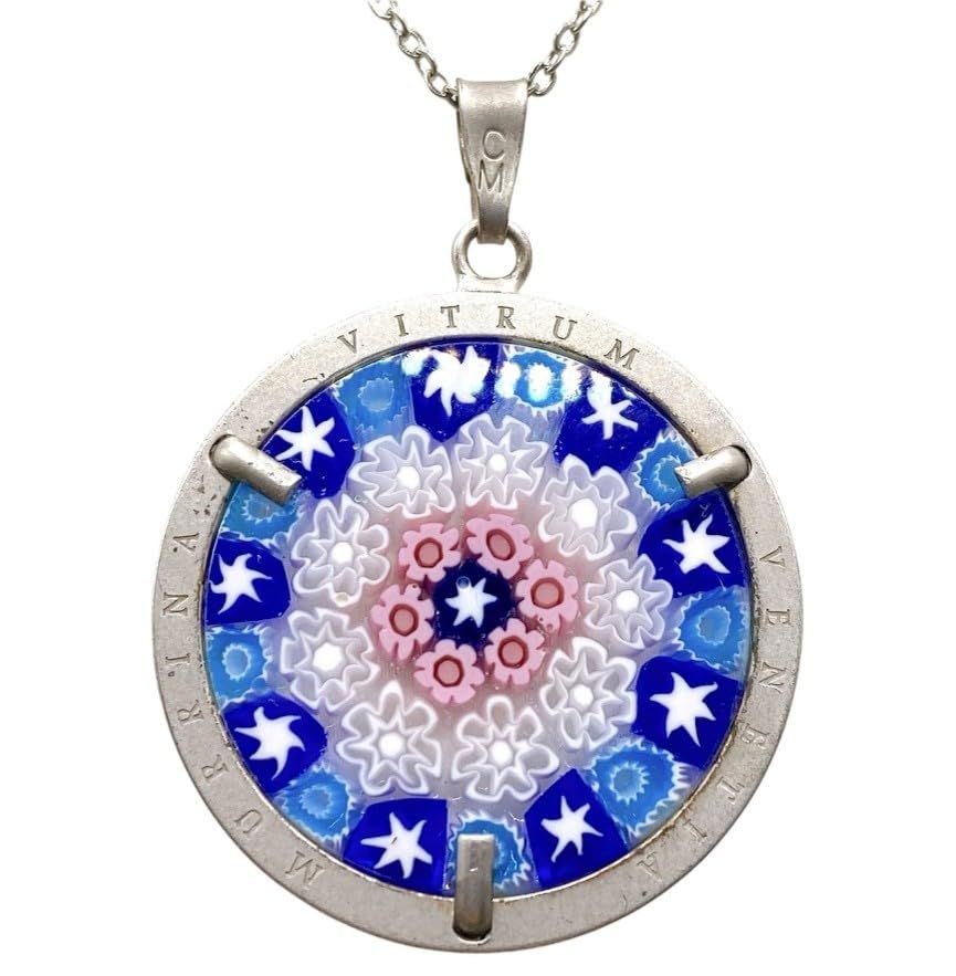 【 ITALY MURANO GLASS 】 ミルフィオリ ブルー 青い ガラス チョーカー ネックレス/レディース ファッション アクセリー/イタリア ヴェネチアンガラス 輸入 品 [並行輸入品]