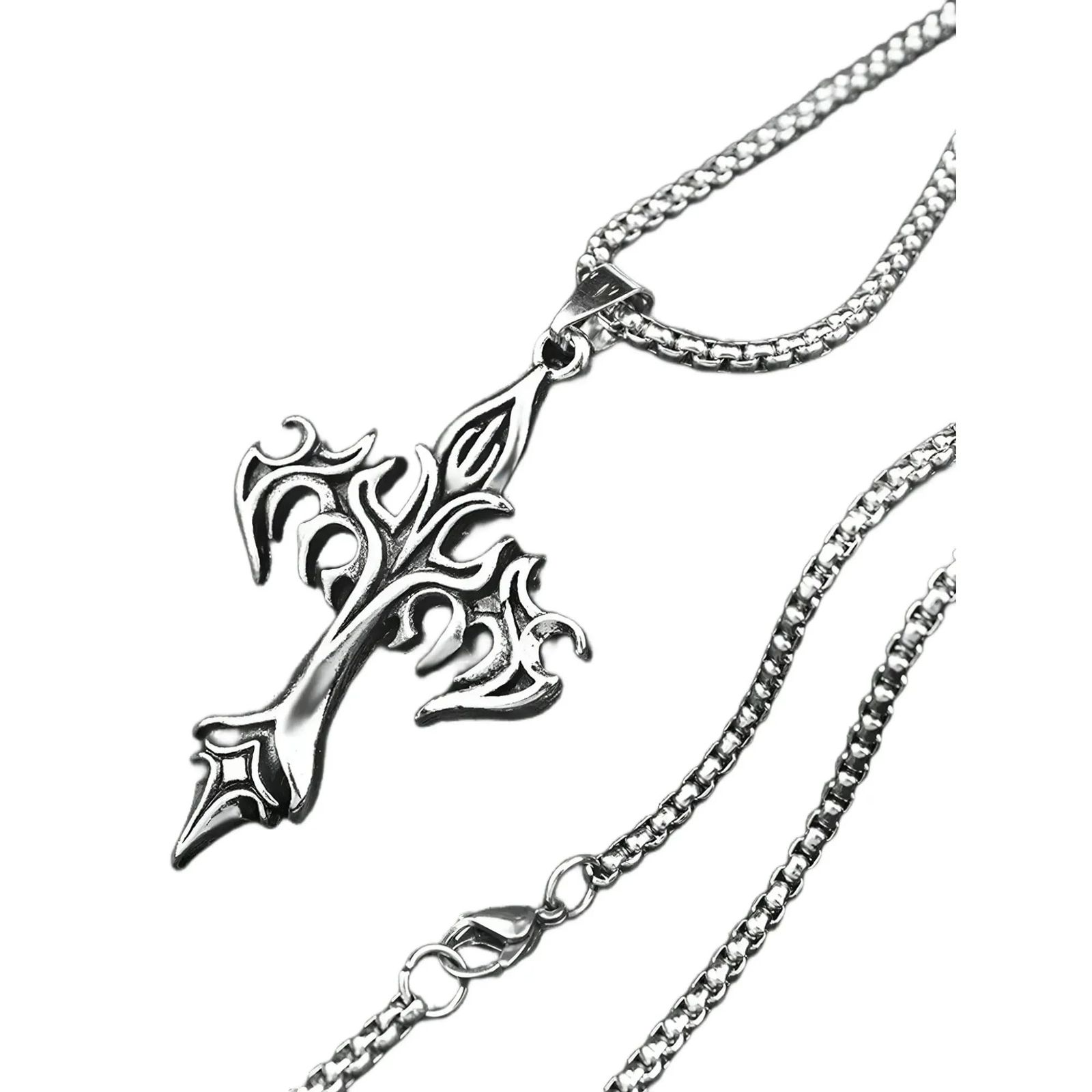 メンズフレームディテールクロスチャームネックレスパンクヒップ、14K 