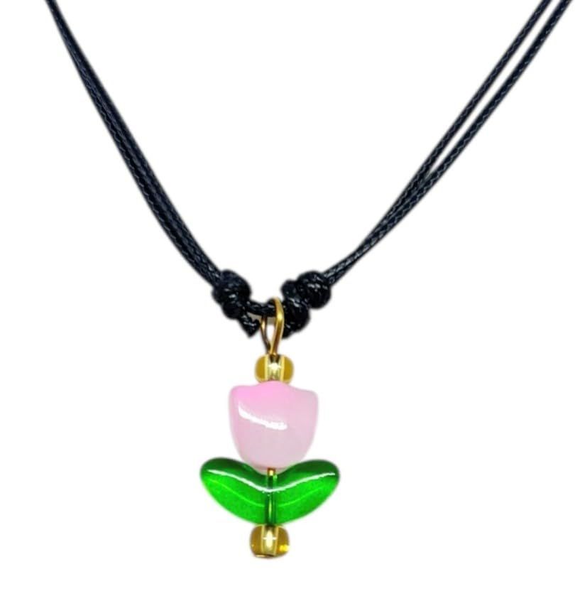 venetian murano glass in Italy/おしゃれ ベネチアンガラス チョーカー ネックレス/チューリップ 花/イタリア アート アクセサリー 輸入 美術品 [並行輸入品]
