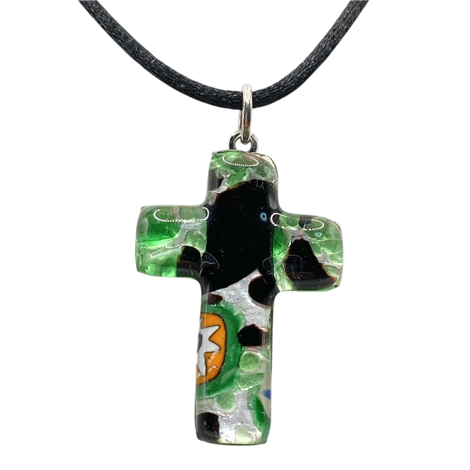 【 MURANO GLASS 】 グリーン クロス 十字架 ガラス チョーカー ネックレス/レディース ファッション アクセリー/イタリア ベネチアンガラス 輸入 品 [並行輸入品]