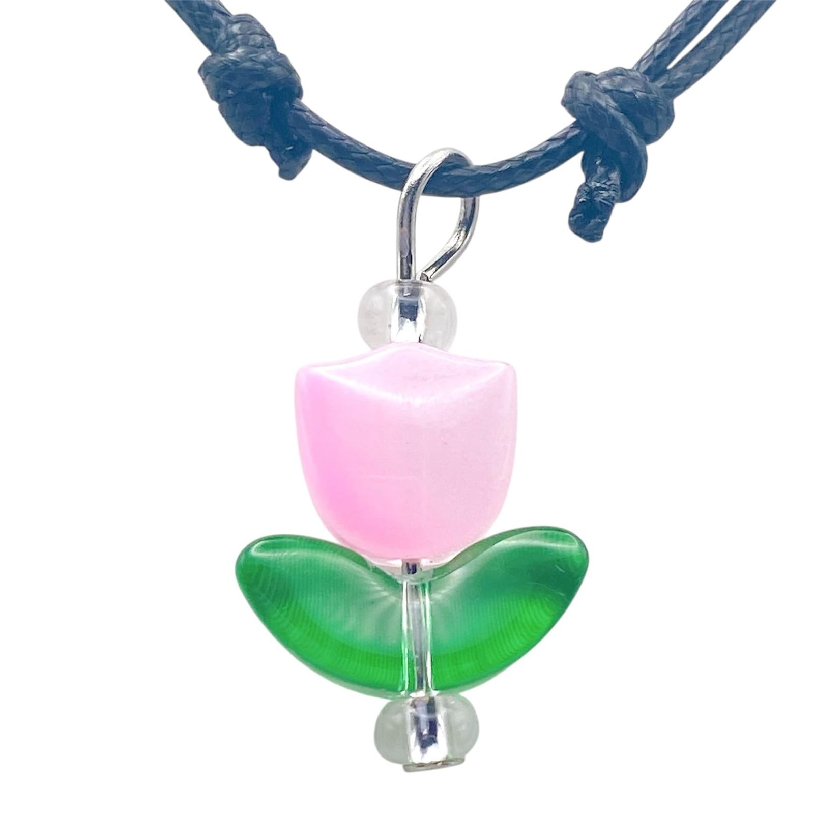 【 MURANO GLASS 】 ピンク チーリップ 柄 ガラス チョーカー ネックレス/レディース ファッション アクセリー/イタリア ベネチアンガラス 輸入 品 [並行輸入品]