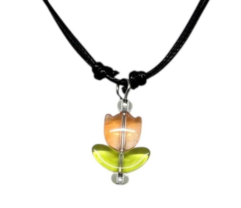 venetian murano glass in Italy/おしゃれ イタリア チョーカー ネックレス アート アクセサリー ベネチアンガラス/チューリップ ブルー 花/輸入 美術品 [並行輸入品]