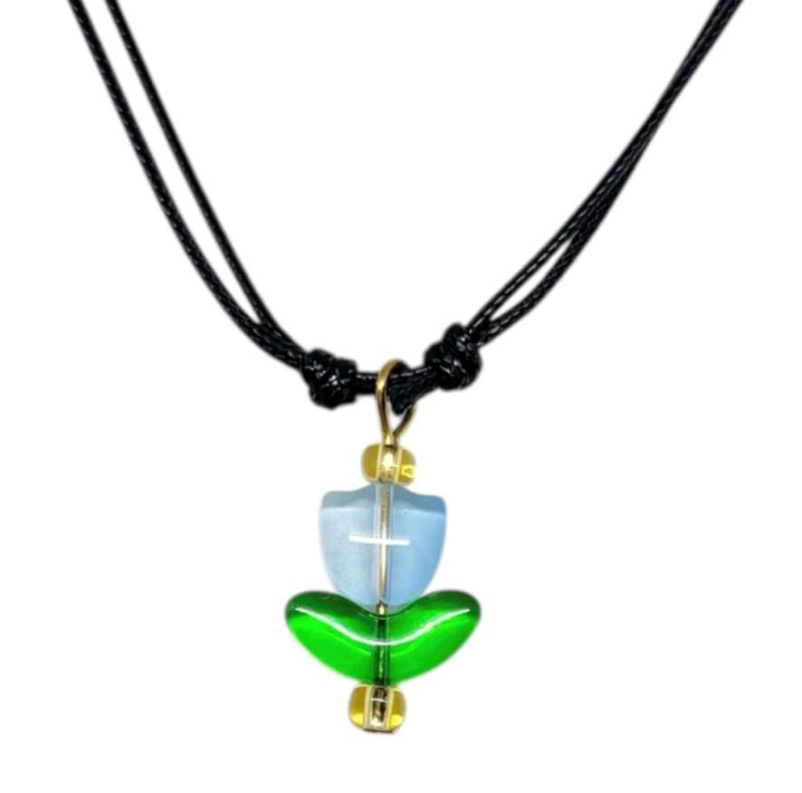 venetian murano glass in Italy/おしゃれ ベネチアンガラス チョーカー ネックレス/チューリップ ブルー 花/イタリア アート アクセサリー 輸入 美術品 [並行輸入品]