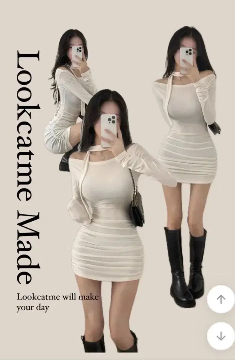 Lookcatme Charming タートルネック タイ セットシャーリング オフショルダー ワンピース ably