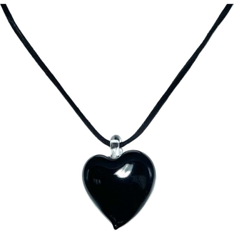 【 Itary venetian necklace 】おしゃれ ベネチアンガラス ハート型 レディース チョーカー ネックレス/黒色 ブラック/イタリア ムラーノ ガラス 輸入品/ITALY MURANO GLASS [並行輸入品]