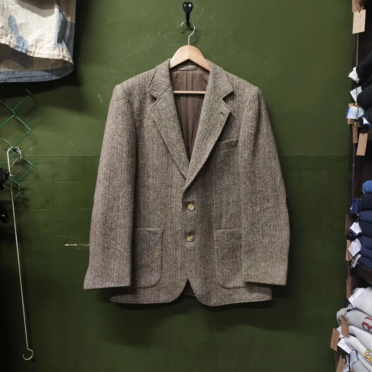 80s Harris Tweed ヘリンボーン CHECK ウール オーダーメイド Single ジャケット