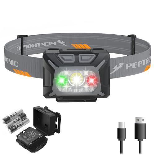 ヘッドライト デュアルパワー USB-C充電式と 単4乾電池 兼用 350ルーメン 高輝度 LED ヘッドランプ 【リチウムイオン内蔵/白・赤・緑3色/9モード/SOS】 IPX4防水 60°角度調整 超軽量 防災 登山 キャンプ 作業 釣り 9195a5b6