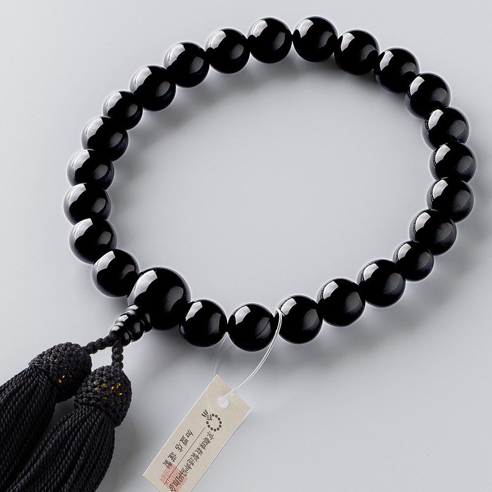 【新品】[仏壇屋 滝田商店] 京念珠 数珠 男性用 黒オニキス 22玉 正絹頭付房 数珠袋付き すべての宗派で使える男物念珠 証明書付 d3744201