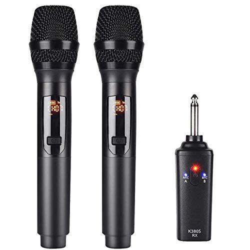 【新品】K380Sワイヤレスマイク カラオケ 無線マイク 充電式ダイナミックマイク UHF 10チャンネル 技適認証済 ハンドヘルドマイク 6.35mmレシーバ付き 複数台同時使用 日本語取扱書付き 会議 カラオケマイク ホームパーティーに大 bd9a3761
