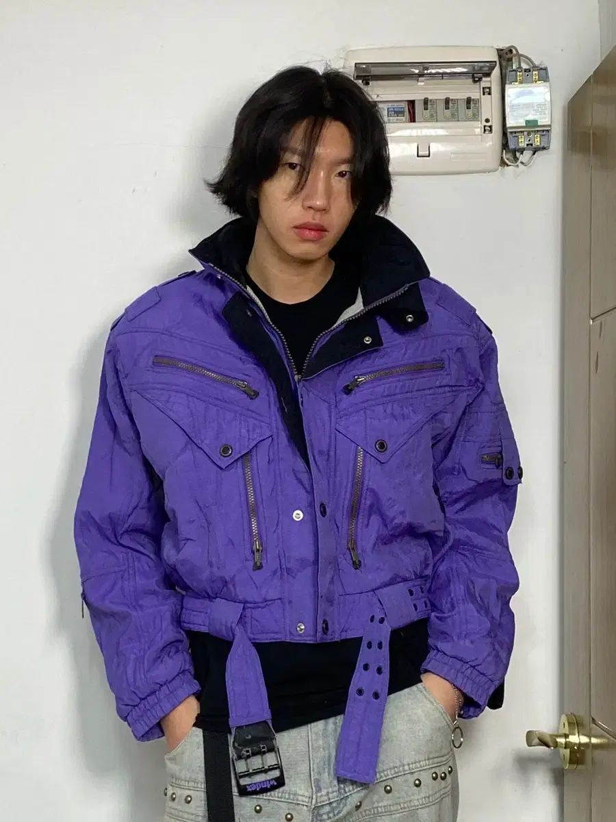 日本ヴィンテージ PURPLE パープル スキージャケット クロップド オールドスクール L