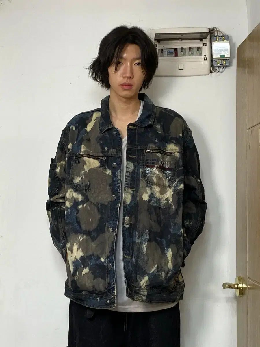 FUBU ヴィンテージ ウォッシュ ダーティー タイダイ トラッカー デニムジャケット XL
