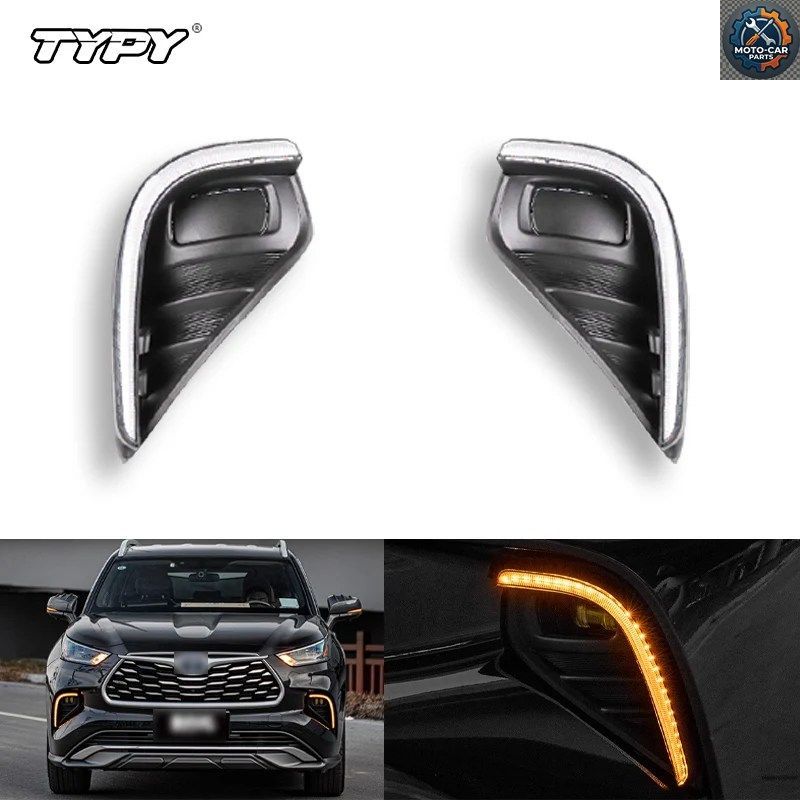 トヨタ ハイランダー 2021 - 23年モデル用 LEDデイタイムランニングライト/ターンシグナルインジケーター付きフロントフォグランプカバー 2