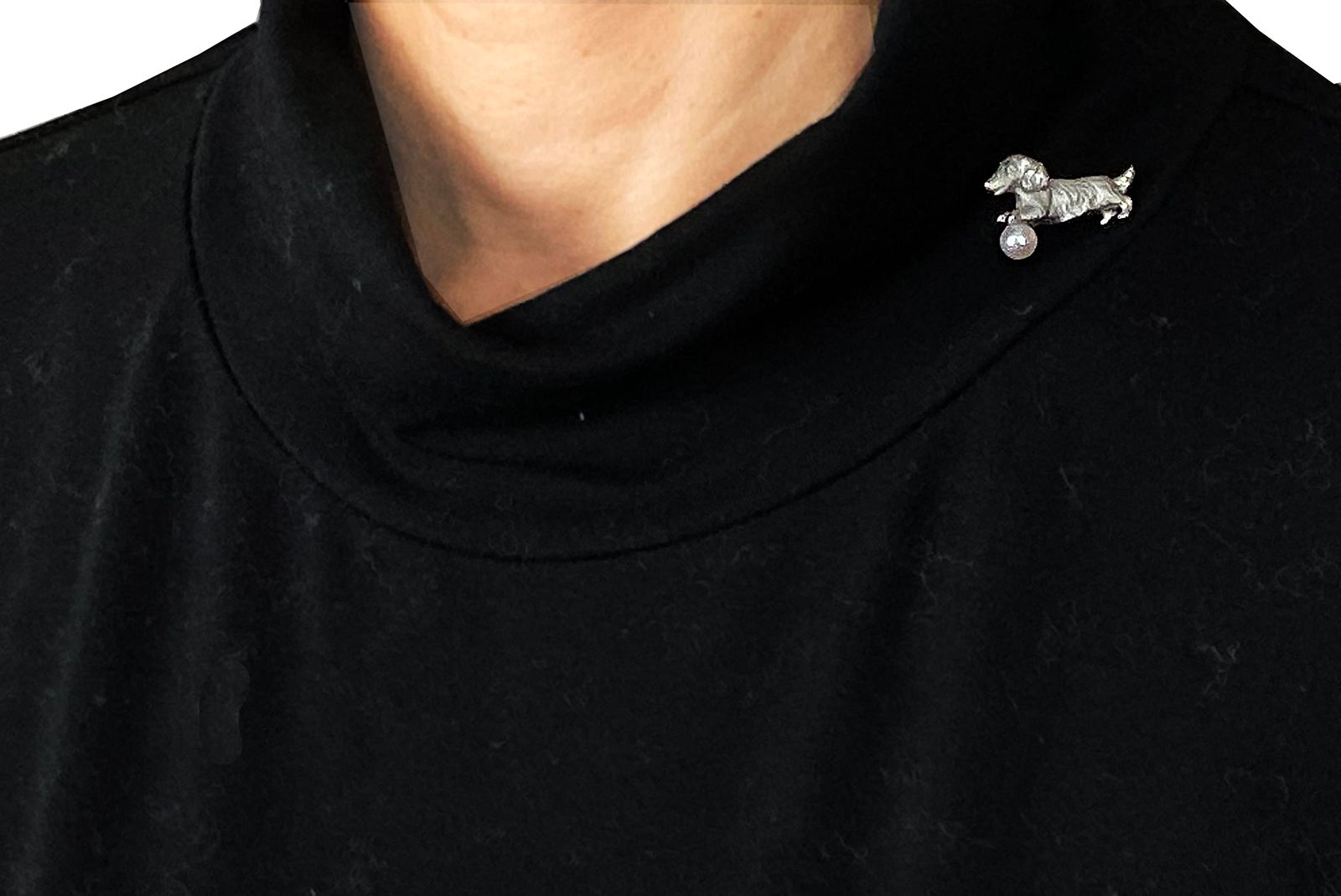 ［enyapearl］ アコヤ真珠 ピンブローチ ミニチュアダックス SILVER タックブローチ パール ブローチ タックブローチ