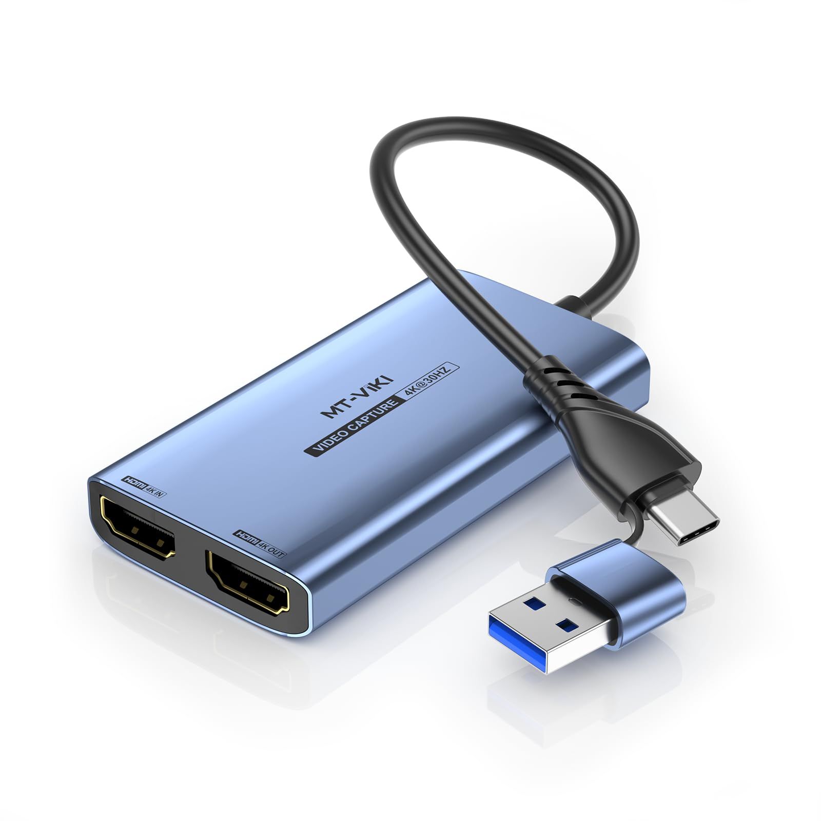 MT-VIKI 4Kキャプチャボード USB Type A&Type C 2in1ビデオゲームキャプチャ1080p@60Hz、HD Loopoutでサポート、HDMIゲームライブ録画/HDMIビデオ録画/ライブストリーミングキャプチャデバイス