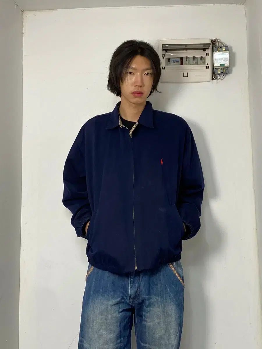 ポロ ネイビー レッド ポニー ブルゾン ジャケット L