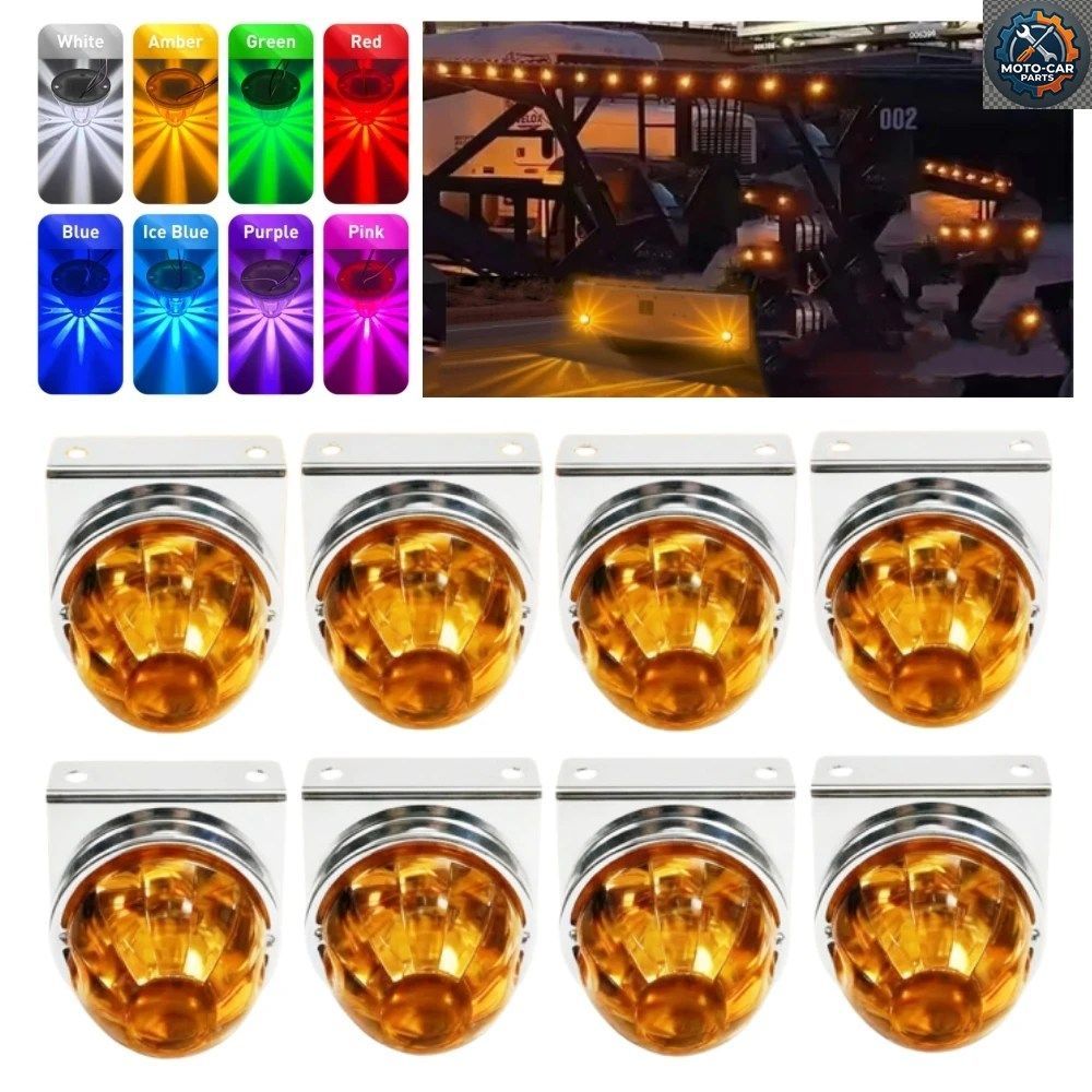 8個入りブラケット付きスイカ型ライトストロボLEDサイドマーカーインジケーターターンシグナルトラックトレーラーLEDスターライトトラック1