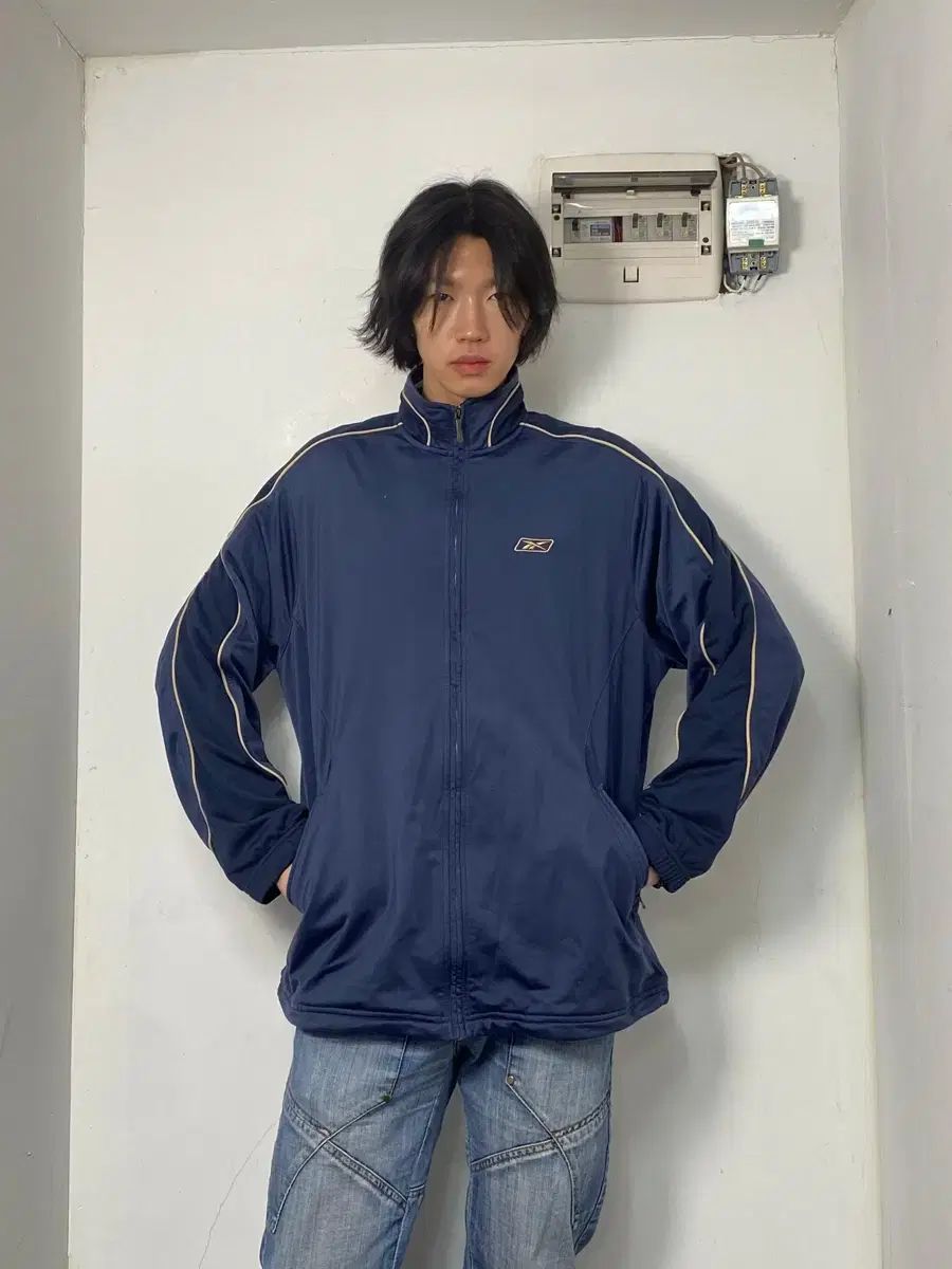 リーボック ネイビ サイドライン ジャージ XL