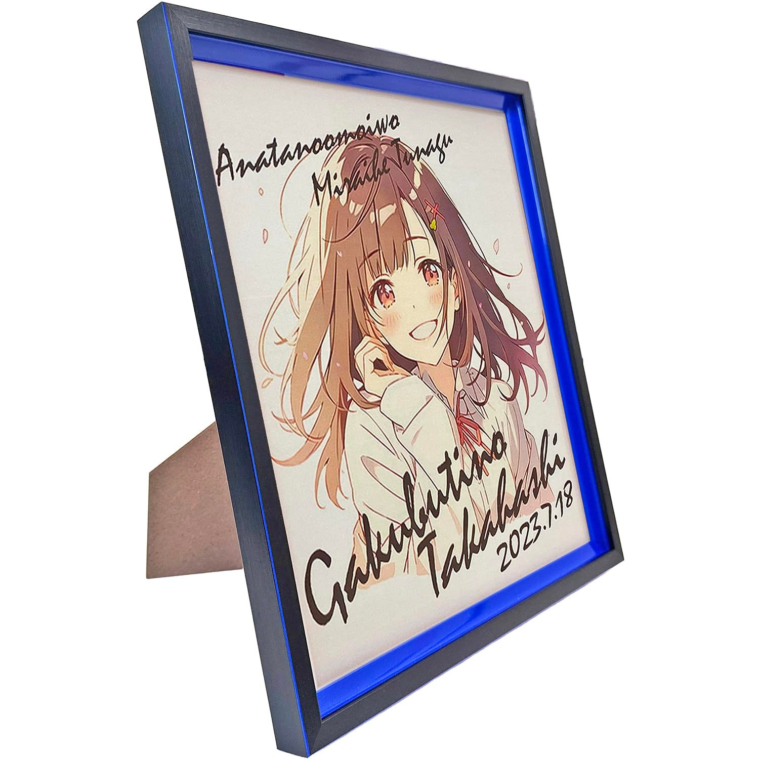 色紙(242×273ミリ)用 カラー推し額 GT007 卓上スタンド付 壁掛け可 UVカット強化型アクリル付(室内紫外線を98%程度カット) (黒青)