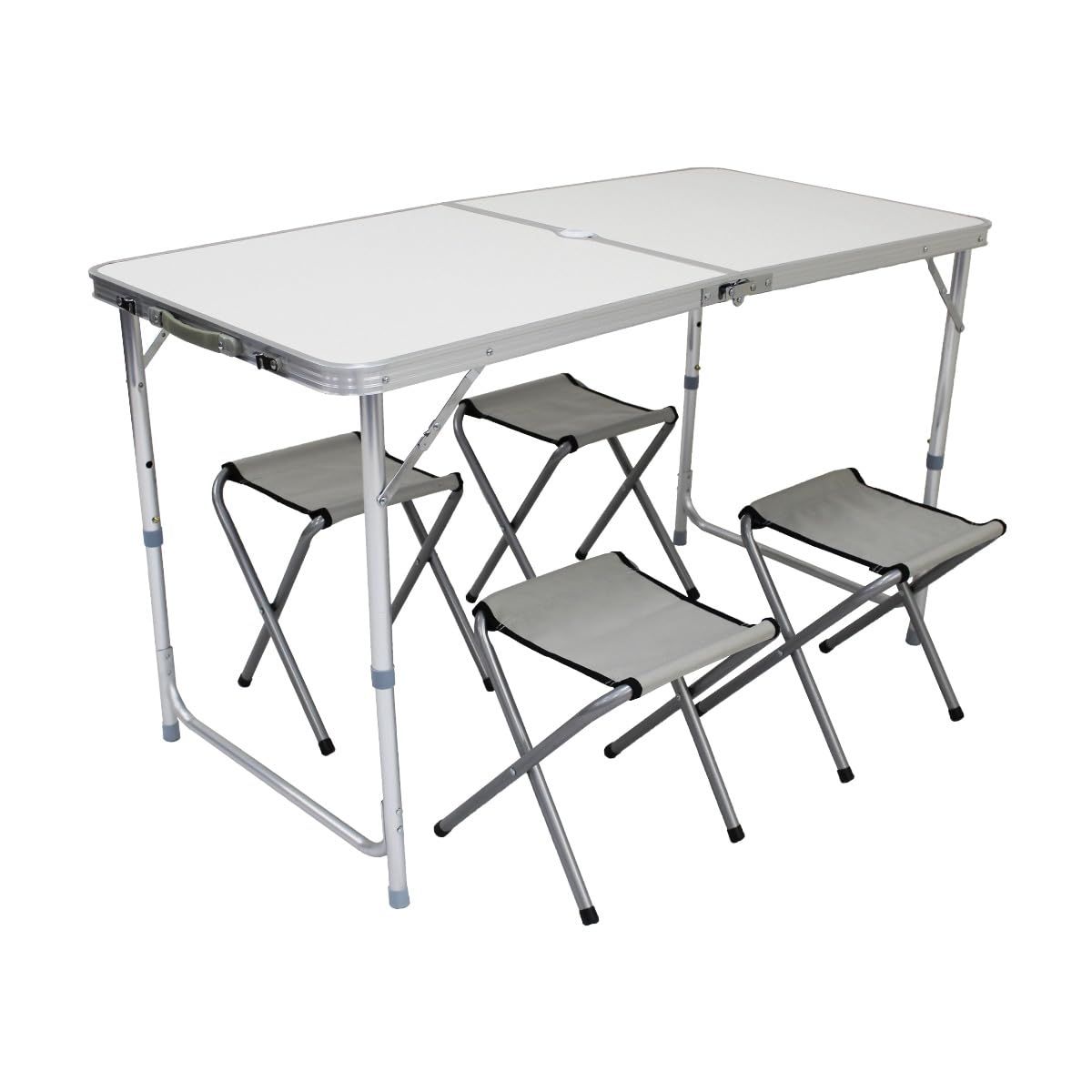 MERMONT アウトドア テーブル チェア 4人用 5点セット 高さ3段階調整可能 120cm×60cm 軽量 コンパクト アウトドアテーブル 折りたたみテーブル アルミテーブル キャンプ BBQ 運動会 ベランダ 釣り (ホワイト) A6 5db4cf7c