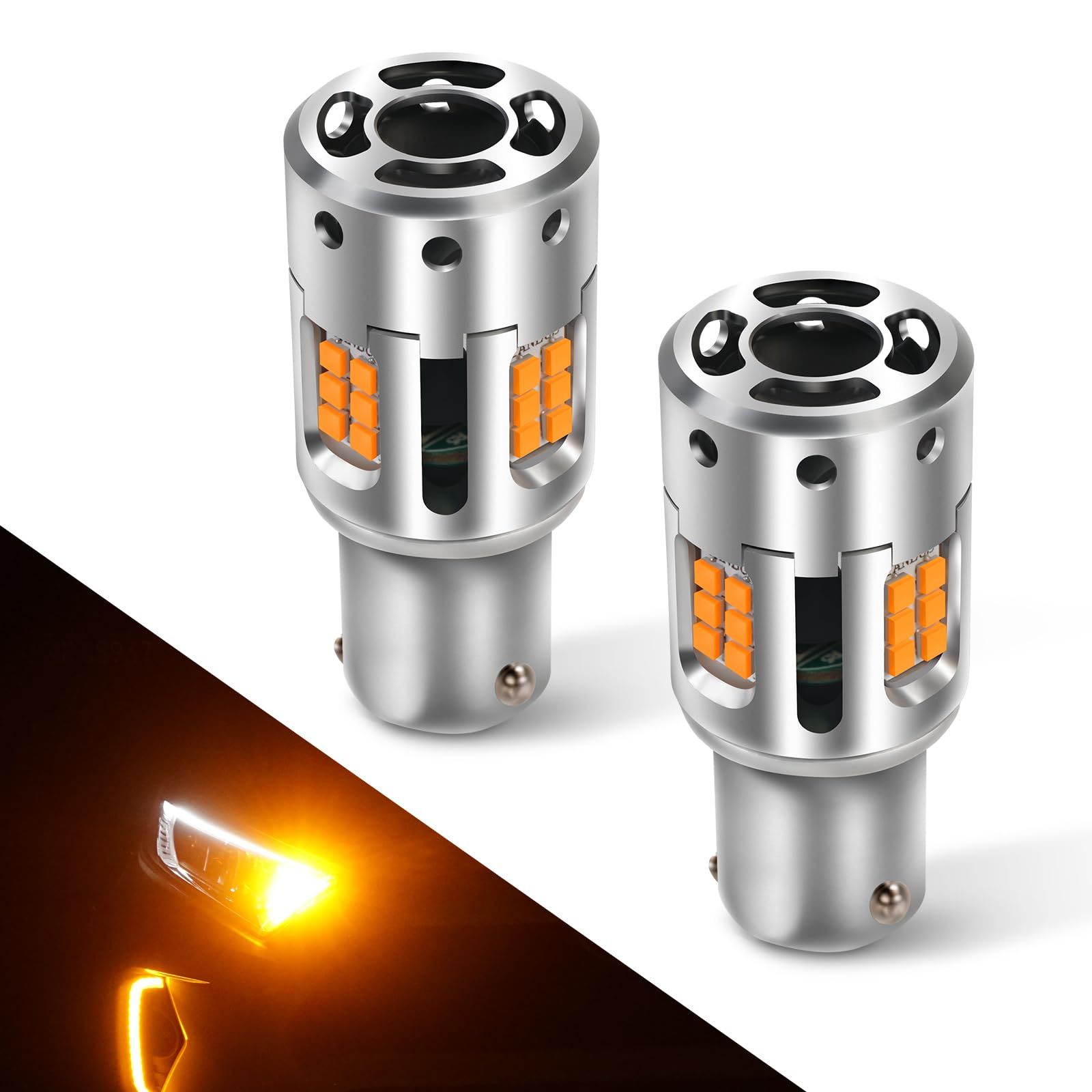 KINMIFULIGHT S25 ピン角違い ウィンカーバルブ アンバー 冷却ファン搭載 ハイフラ防止 高級 キャンセラー内蔵 LEDウィンカー球 150度 12V車用 無極性 2個1セット