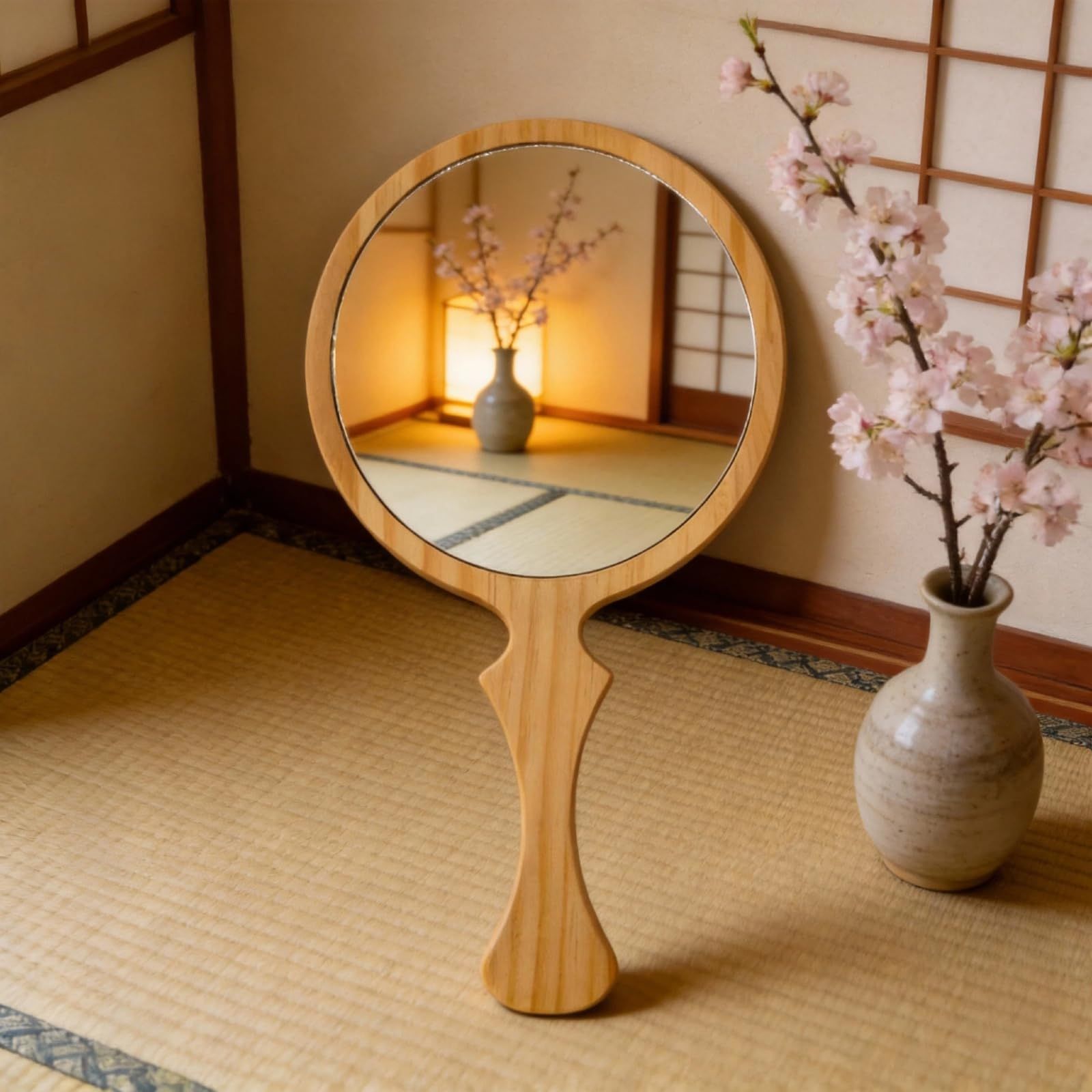 【NOVWIMIROR】ハンドミラー 手鏡 魚尾形 天然木製 大号・小号 2サイズ サロン 家庭用 化粧鏡 手鏡大 ミラー 卓上鏡 ギフト 男女兼用 ナチュラル Sサイズ