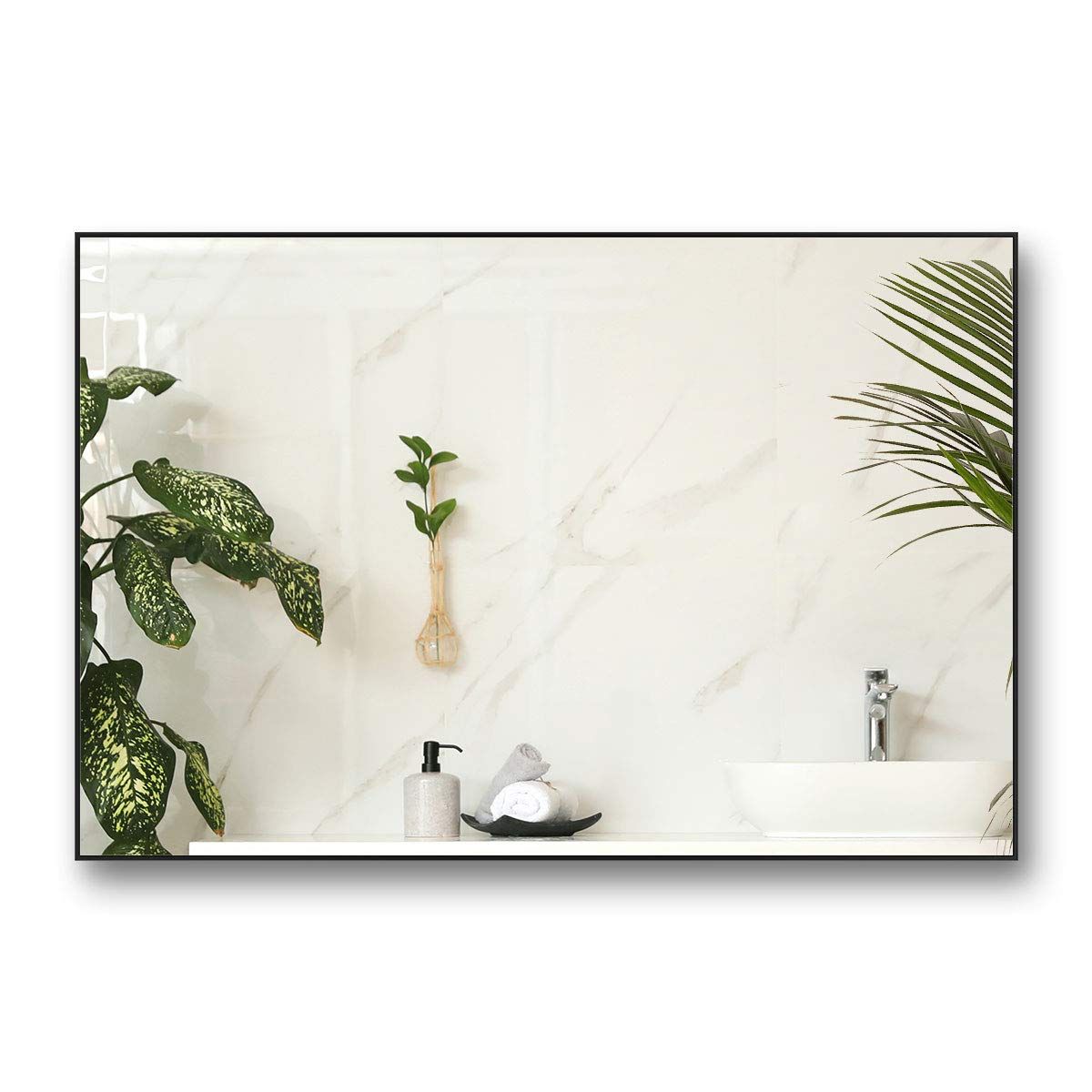 Nitin 大型モダンウォールミラー、76CM x 56CM長方形の壁掛けミラー、寝室のバスルームに水平または垂直に吊るす