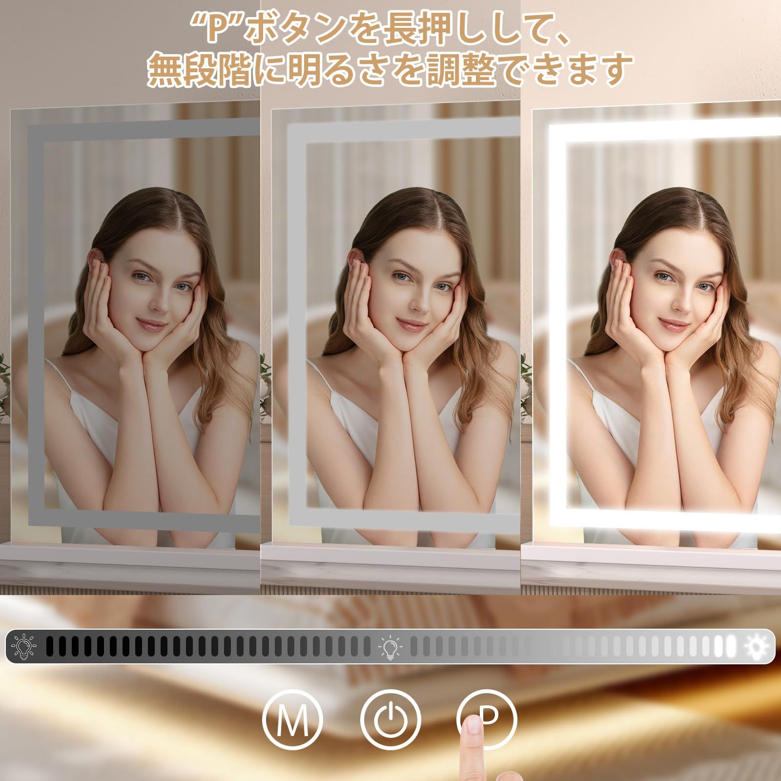 Lasola 化粧鏡 女優ミラー 壁掛け/卓上両用 USBポート付き 10倍拡大鏡 