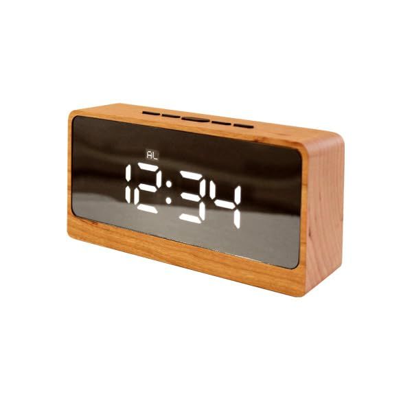 「Mirror Clock」鏡にデジタル時計が浮かび上がる幻想的な木製デジタルミラークロック (チェリー) 12,285円