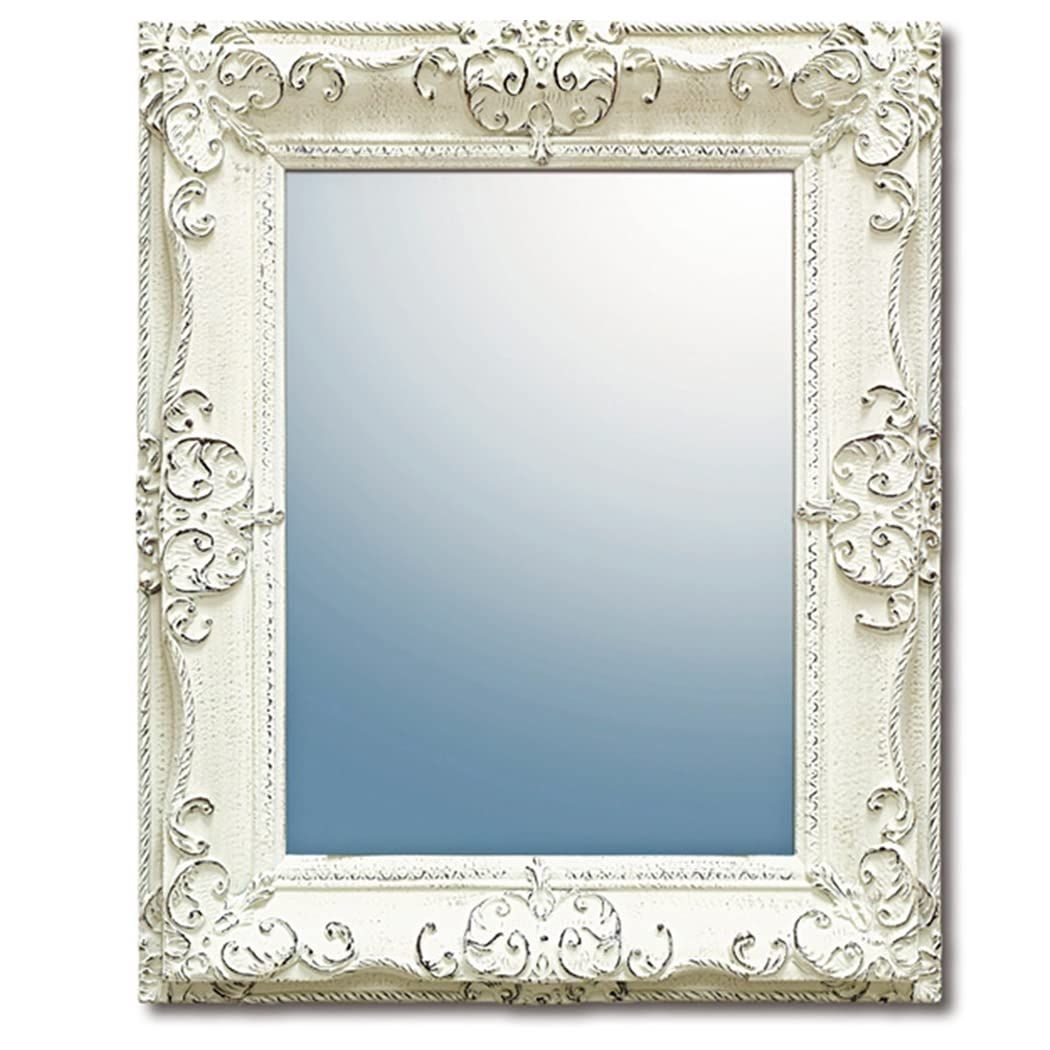 ユーパワー ミラー アンティークホワイト W45×H55×D4cm(ミラー:W30×H40cm) GM-05003