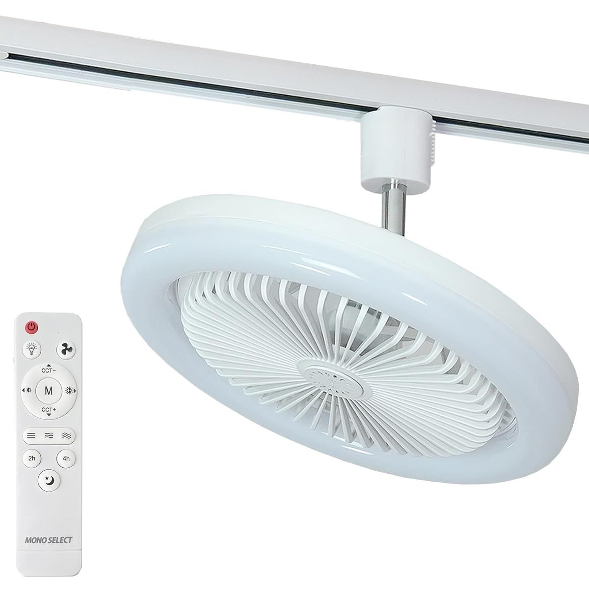 ダクトレールファンライト LED 照明 サーキュレーター 扇風機 DCモーター リモコン タイマー機能 24W 小型 天井 省エネ 無階段調色/調光 ホワイト@ 40ddf4e9