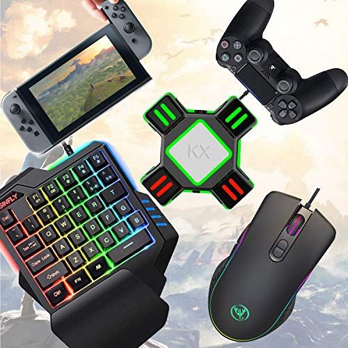 片手キーボード マウス コンバーター セット switch対応 キーボード マウスセット フォートナイト用キーボード Switch/switch lite/PS4/PS3/Xbox対応 RGBゲーミングキーボード ゲーミングマウス 接続アダプ 28710ab6
