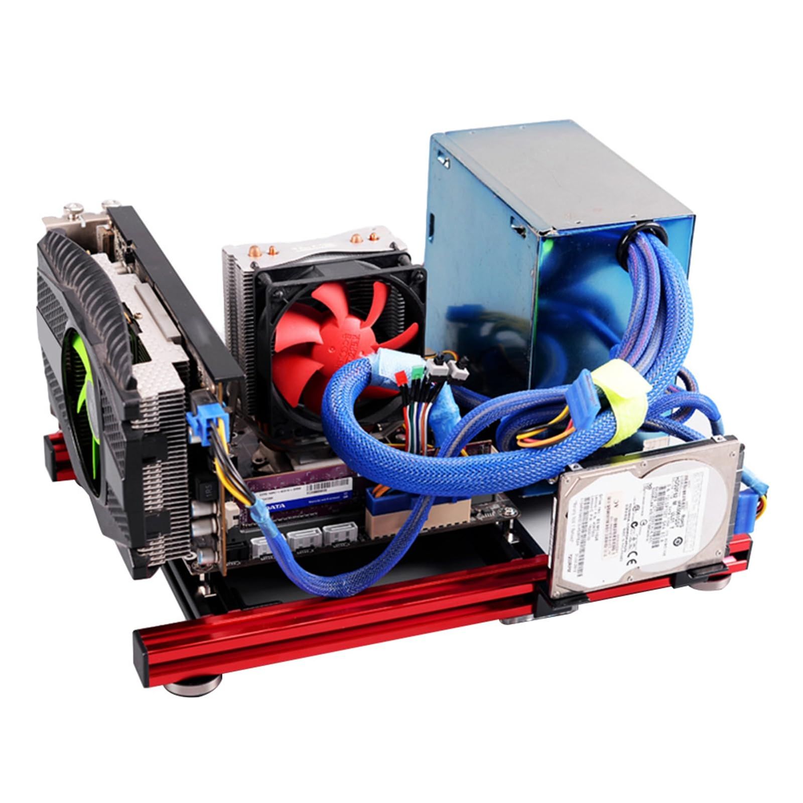 ミニオープンアルミフレーム ブロックフレーム ITX マザーボード対応 PC ケース アルミ合金製 ATX 電源対応 オープンフレーム 放熱重視 組立式