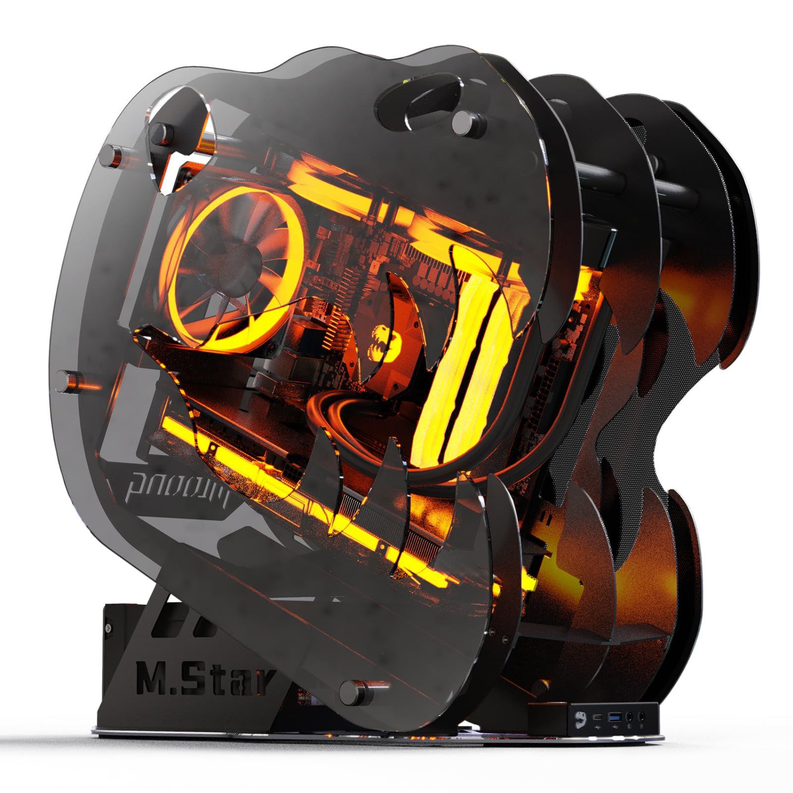 【異形 竜頭型】 PCケース ゲーミングpcケース 恐竜の頭の如く Micro ATX/Mini-ITX・ ATX電源対応 自作パソコン 自作PCケース SPCC鋼板・強化ガラス採用 RGBファン1基付属 240mm水冷対応 静音設計 USB3.0 Type-