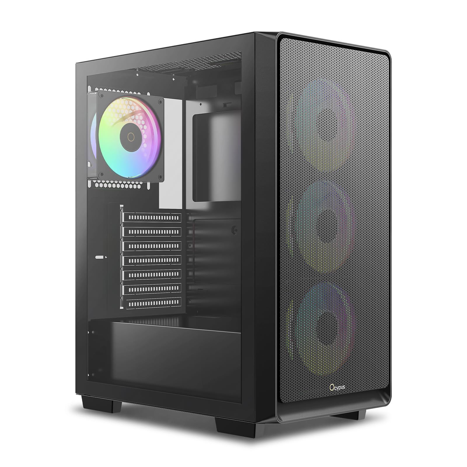 Gamma C60 BK ARGB ミッドタワー ATX ゲーミングPCケース、4基のARGBファン標準装備、サイドパノラマビュー、完全通気エアフロー、磁気式ダストフィルター、最大360mm AIO/330mm GPU対応、ATX/MATX/ITX対応