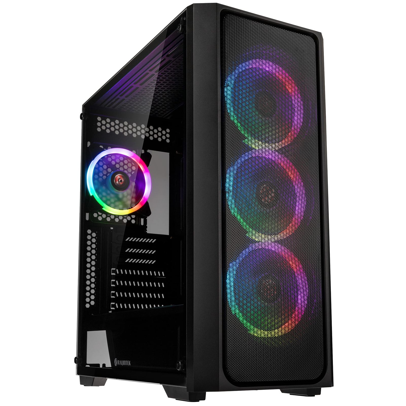 RAIJINTEK ライジンテック PCケース ハイエンド PONOS MS4 ミドルタワー型PCケース フルメッシュ 12025ARGBファン4基を搭載 ゲーミングPCに最適 水冷対応 各ラジエータ対応 リムーバブルHDDケージ搭載