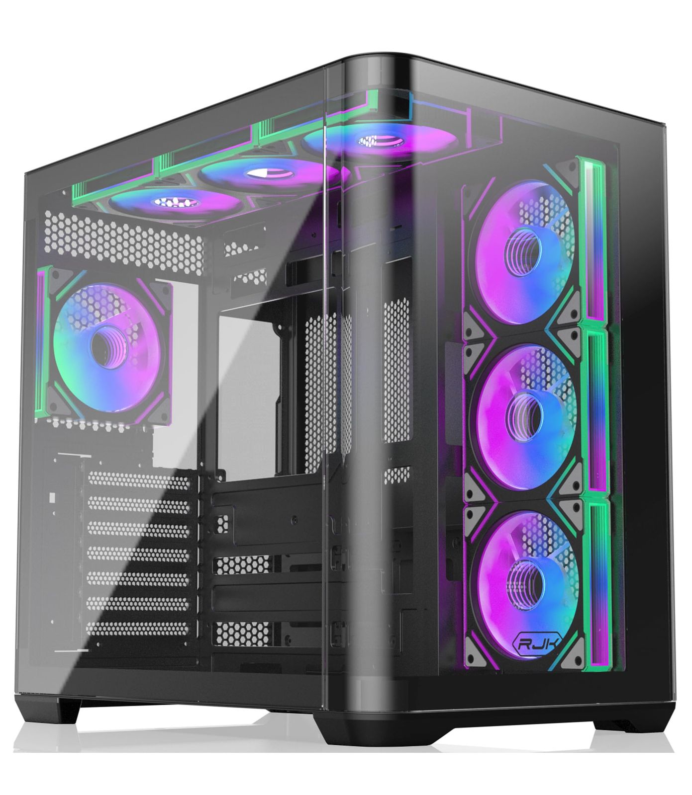 RAIJINTEK ATREUS BT7 Black ミドルタワー PCケース E-ATX対応、曲面強化ガラス、120mm インフィニティミラー ARGB PWM ファン×7 基搭載、高エアフロー設計