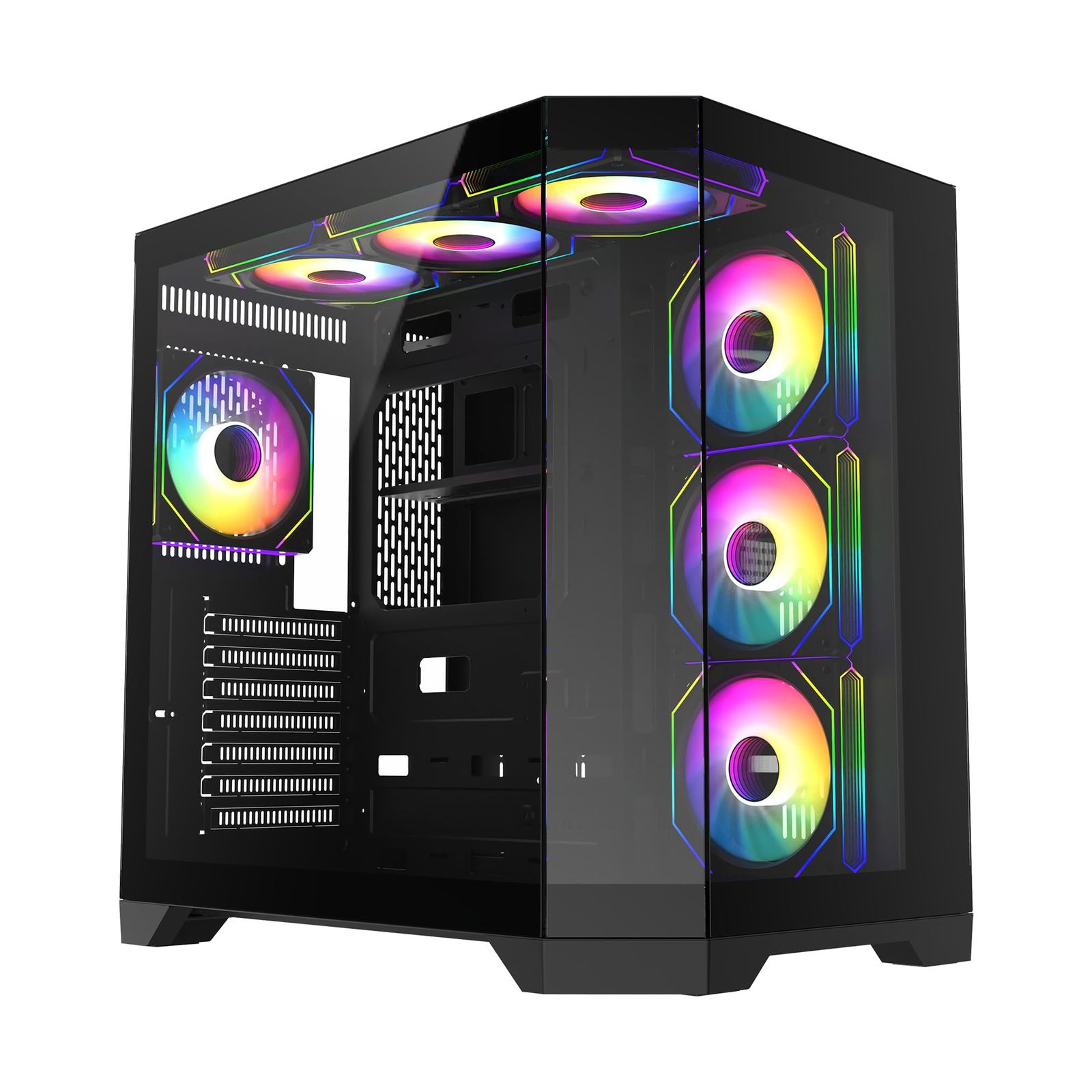 GAMEMAX PCケース ミッドタワー ゲーミング 強化ガラスサイドパネル搭載 ATX/M-ATX/ITX対応 7スロット拡張 最大400mm GPU対応 ARGBファン4基搭載 V5.0 PWM ARGBハブ＆リモコン付き (HYPE-A BK)
