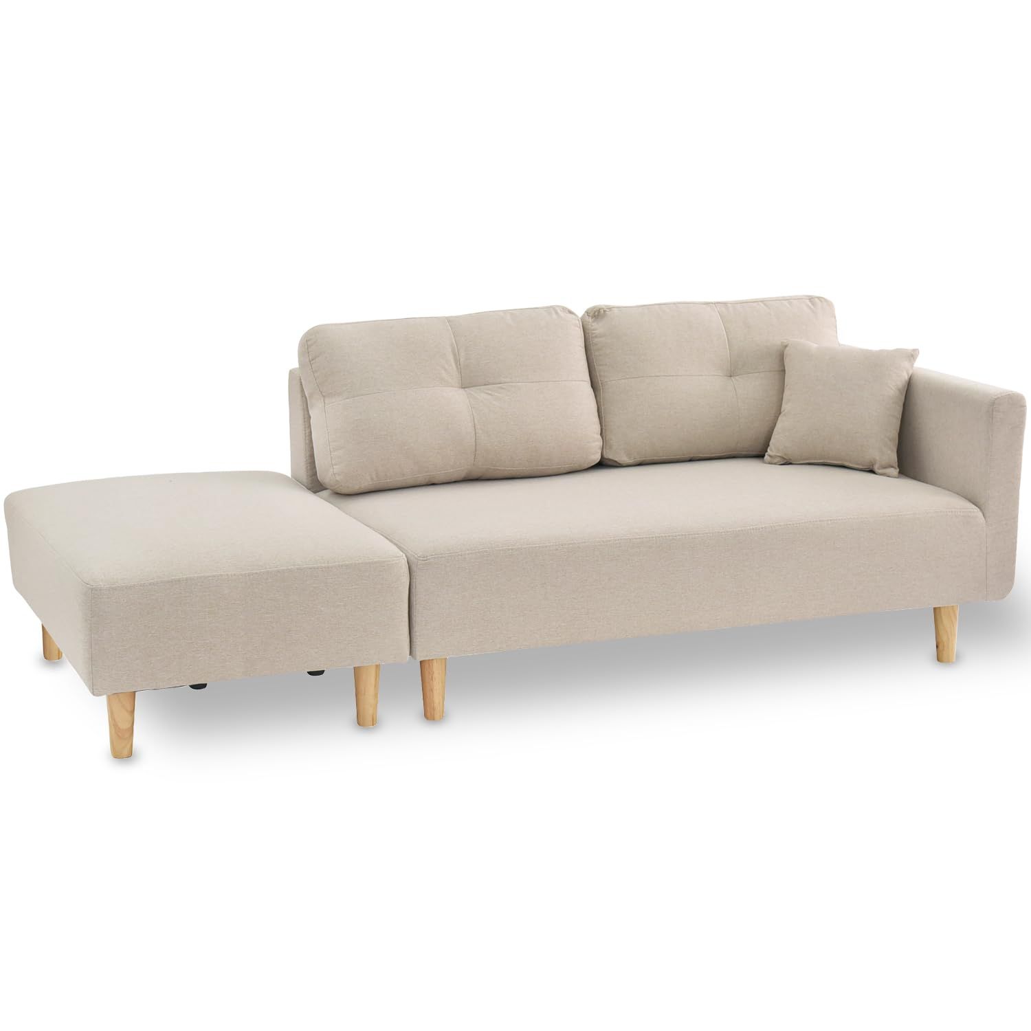 タマリビング(Tamaliving) カウチソファ ファボ 木脚 組み合わせ自由 分割ソファ [半完成品] 2P+オットマン 幅190cm 2人掛け 3人掛け アイボリー 50006401