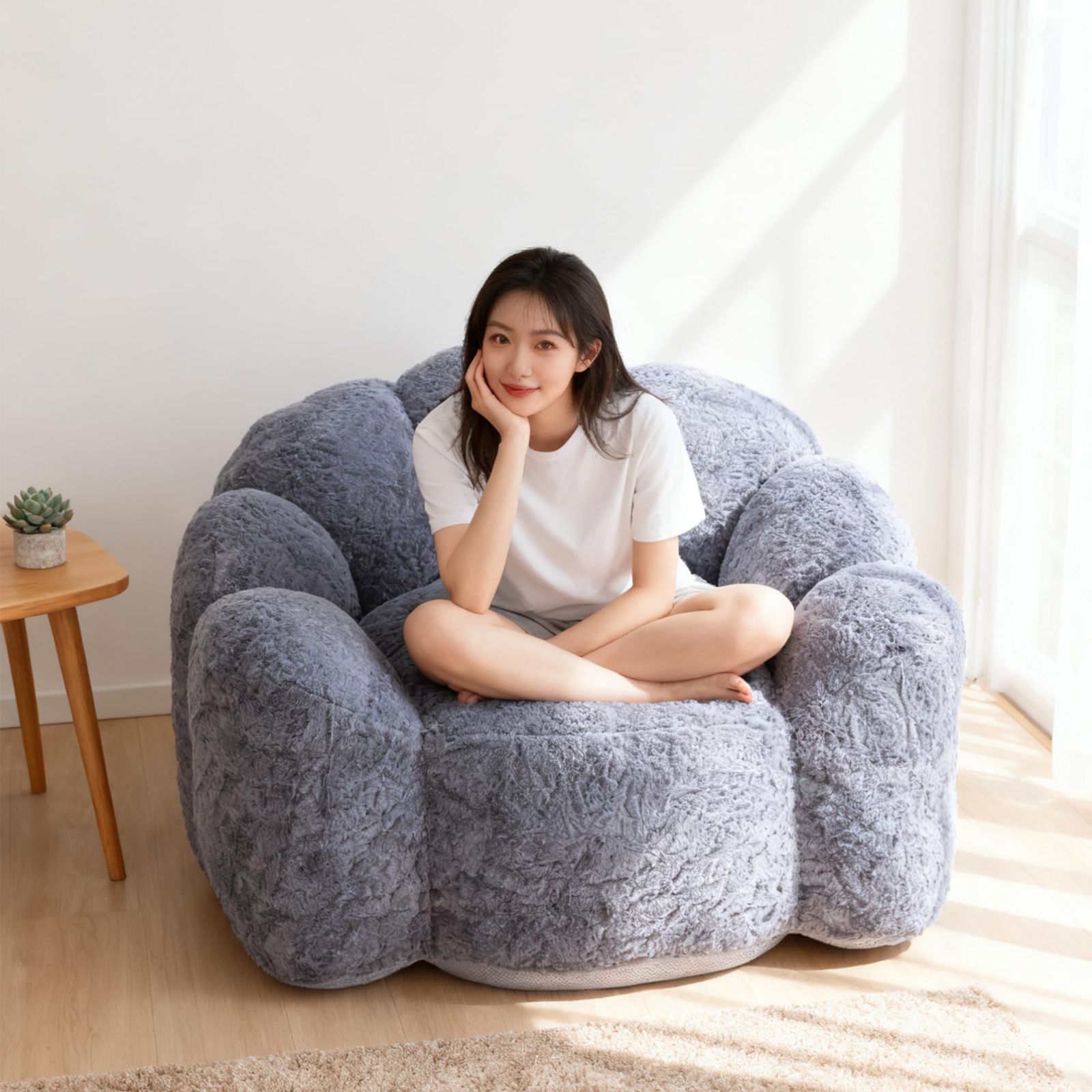 Bogese home ふわふわソファ 北欧風 おしゃれ フリース かわいい家具 圧縮 高反発 疲れにくい椅子 癒し椅子 イス ビーンバッグ おしゃれ 一人暮らしsofa モダン スタイリッシュ デザイナー モダン オシャレ ソファ グレー 幅108.5×奥行