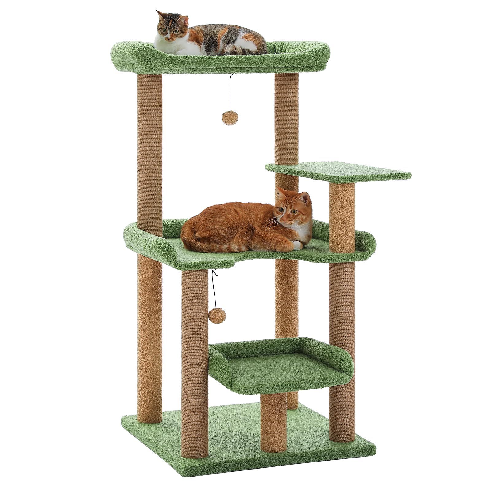 PAWZ Road キャットタワー 猫タワー スリム シニア猫 ネコ 低い 安定感重視 省スペース 大型猫用 シンプル おしゃれ ねこ 多頭飼い 運動不足解消 猫爪研ぎ 麻紐 猫ベッド おもちゃ 巨大土台 据え置き 置き型 組立簡単 人気 - グリーン 高さ1