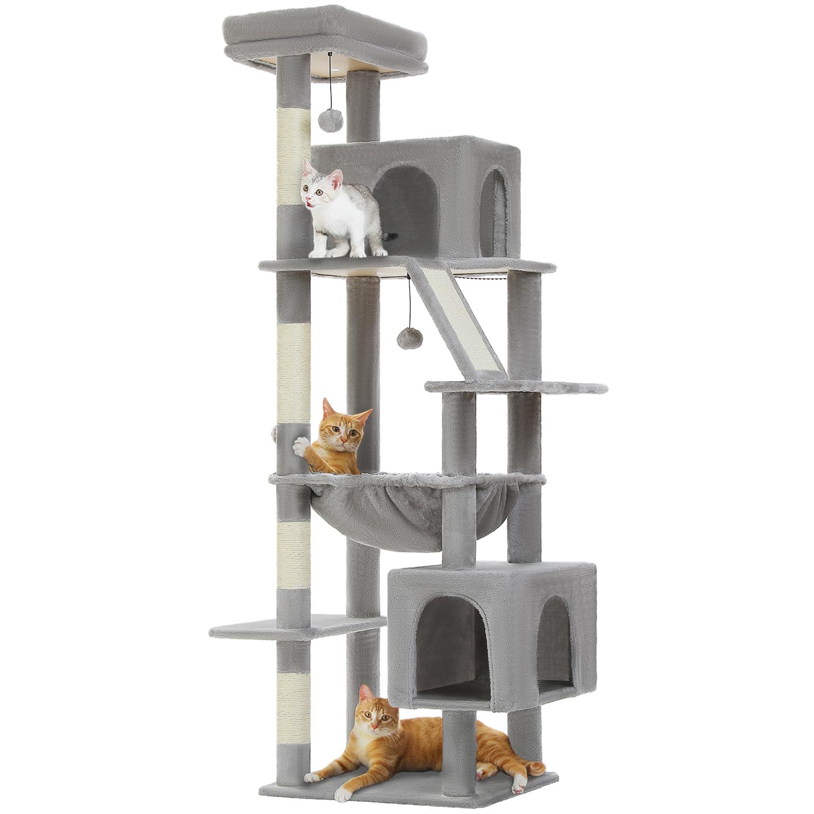 PAWZ Road キャットタワー 大型猫用 スリム 多頭飼い 猫タワー 据え置き 猫 爪研ぎ 麻紐 ハンモック 猫ベッド 猫ハウス 猫のおもちゃ コンパクト 省スペース 人気 おしゃれ シンプル 階段 交換 隠れ家 安定 転倒防止ベルト 運動不足解消 - グ