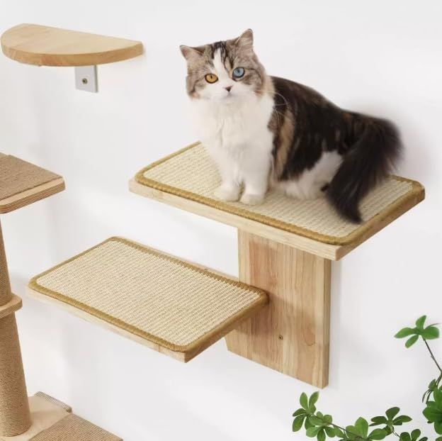 壁掛け式 猫用階段 ラバーウッド製 麻マット 取り付け簡単 猫の遊び場 正規品 省スペース キャットウォーク 猫の遊び場 爪とぎ