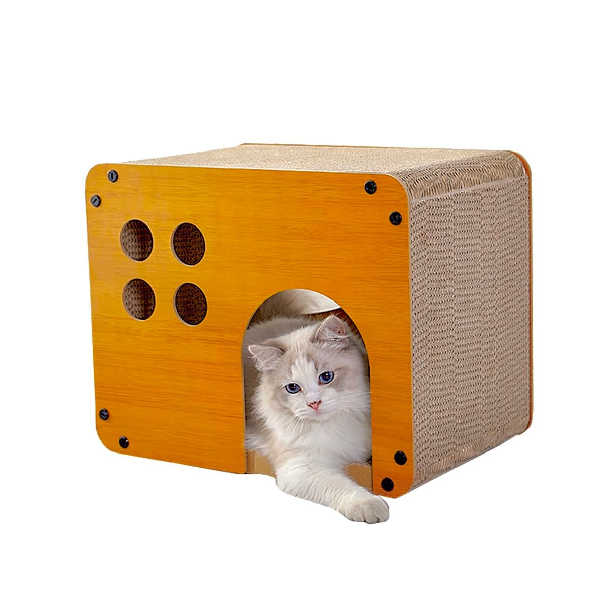 MAGHUNT 猫 爪研ぎ キャットハウス 両用 八面使えるつめとぎ 箱式 猫用 段ボール 組み立て式 耐荷重10KG 高密度段ボール 省スペース ストレス解消 運動不足改善 家具破壊防止 運動不足改善 通気 耐久 おもちゃ収納簡単（バリバリキャットハウス）