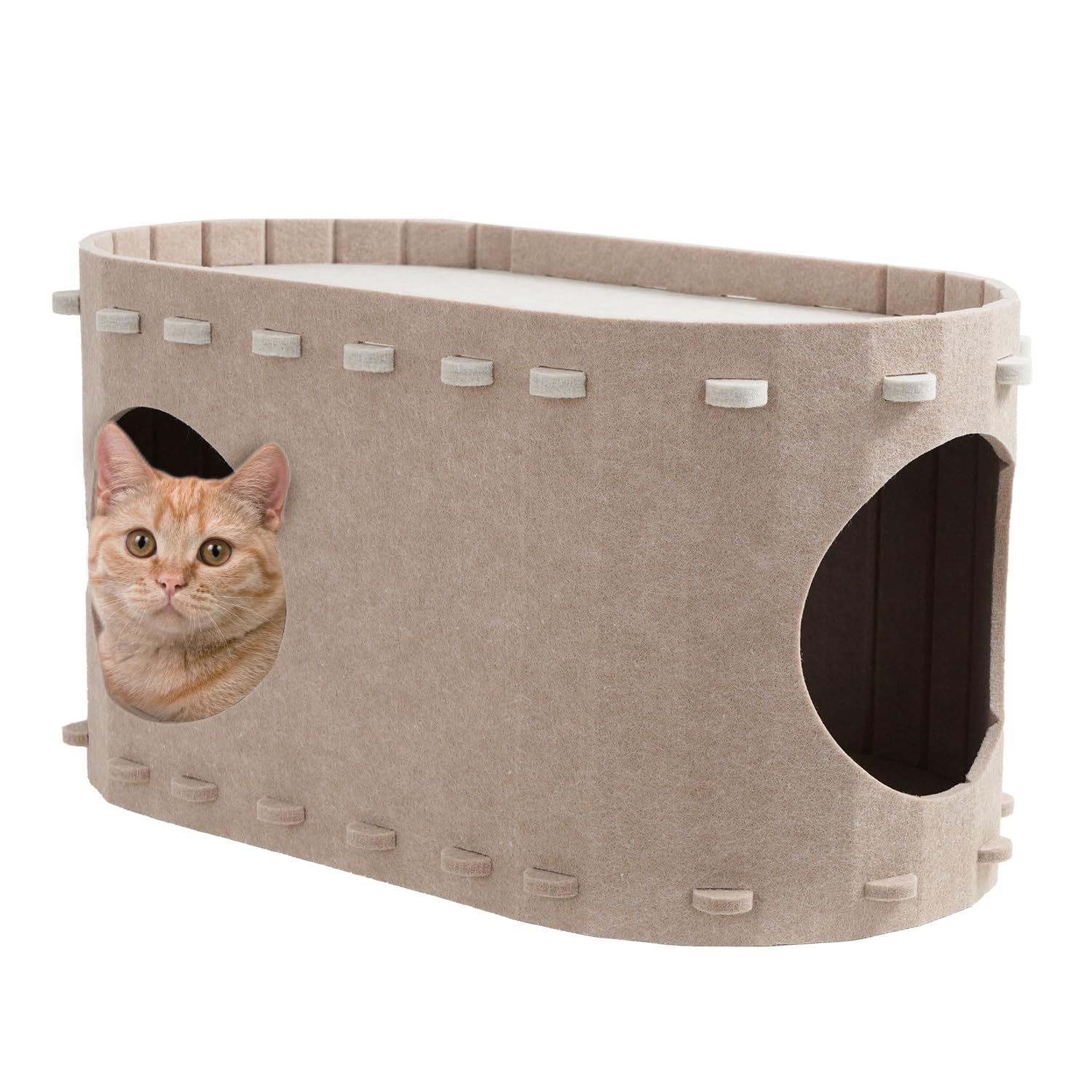 YUCHONG 猫ハウス トンネル キャットハウス 夏対策 通気性 熱中症予防 爪とぎ適用 多頭飼い パズル組立 お手入れ便利(ベージュ)