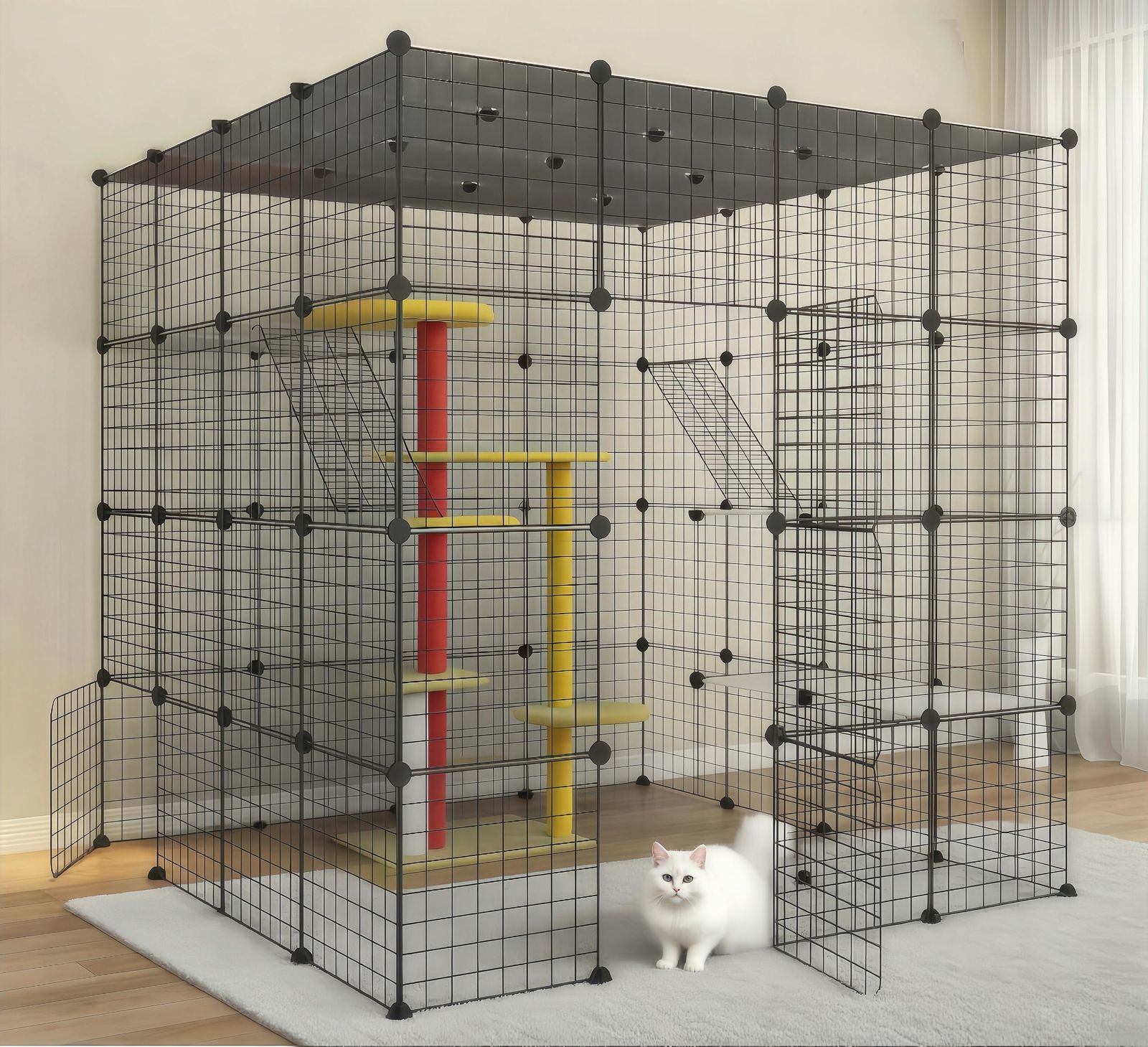 TUIYIDUO 猫ケージ キャットケージ 超大型 4段 147*147*146.7cm キャットハウス 多頭飼い 広いスペース はしご付き 猫の巣 保護 脱走防止 お手入れ簡単 ペット用品 猫別荘 組立簡単 マンション用 小スペース向け 居間 ベッドルーム