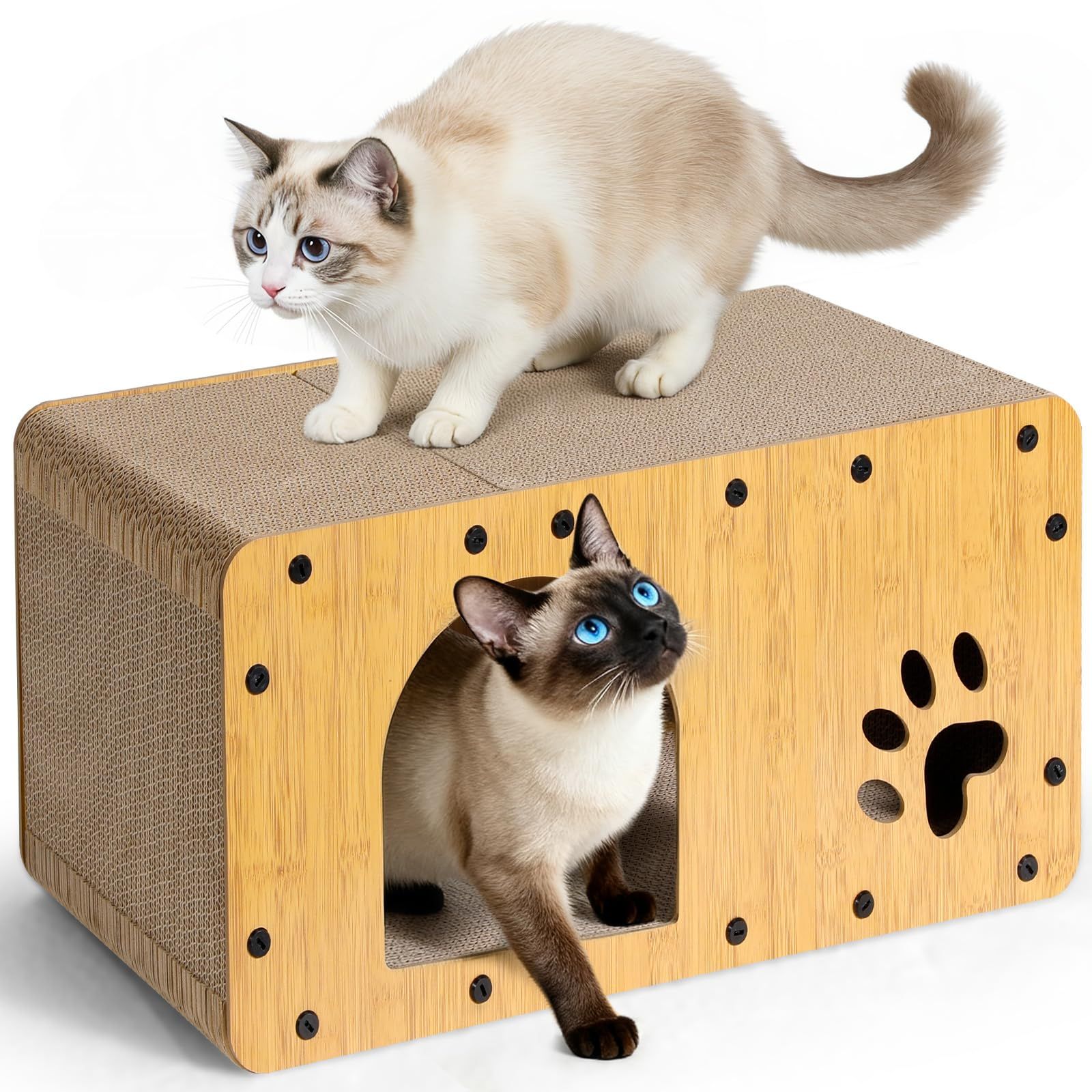 Gimars 猫 爪とぎ ハウス XXLサイズ 特大 爪研ぎ ダンボール 59.5×29.5×28cm 高密度 耐久 頑丈 組み立て式 多頭飼い 大型猫 キャットハウス 室内用 おもちゃ 休憩 ストレス解消