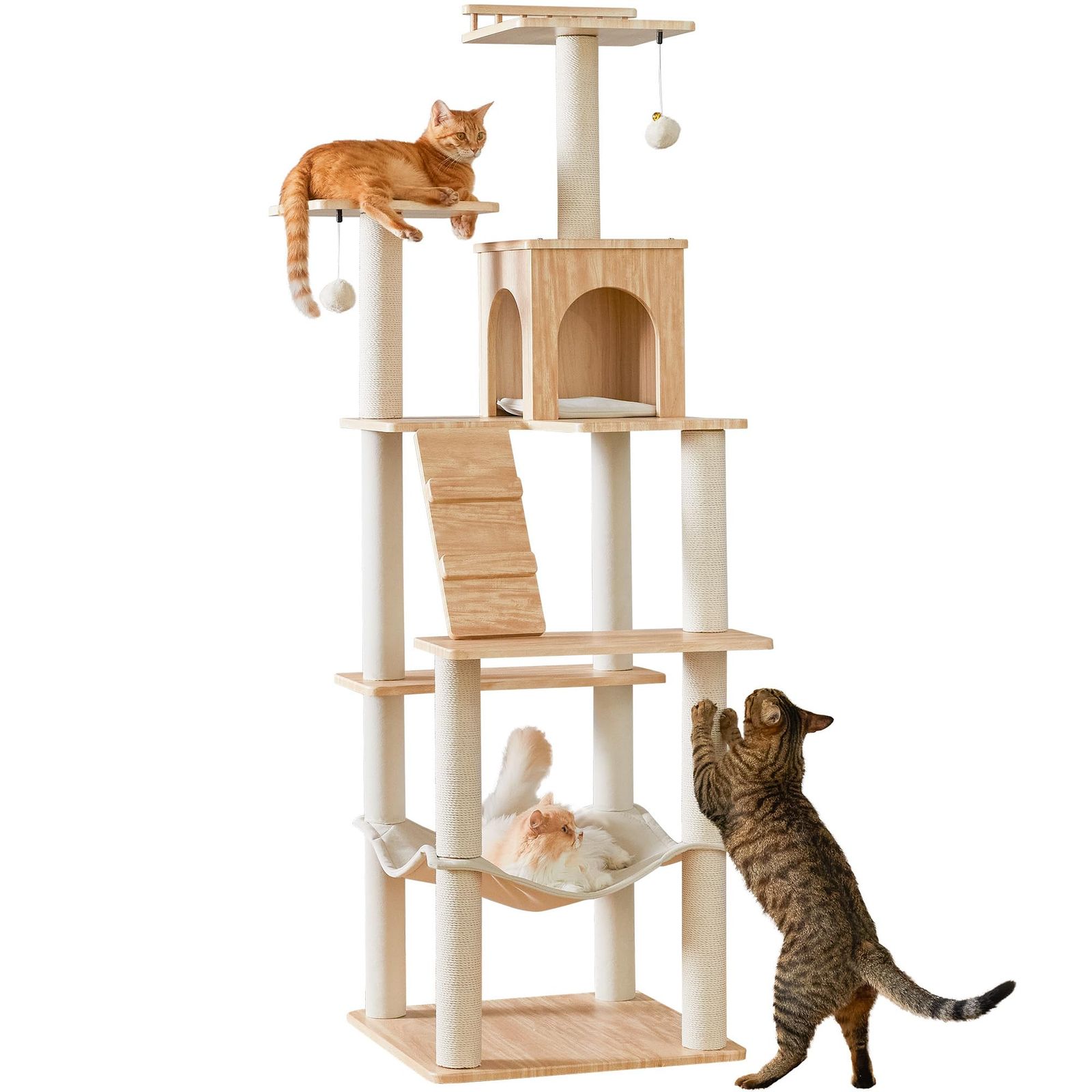 Mwpo キャットタワー 猫タワー MDF シンプル 人気 ハンモック 据え置き スリム設計 ベッド 多頭飼い 綿紐 171cm 931A