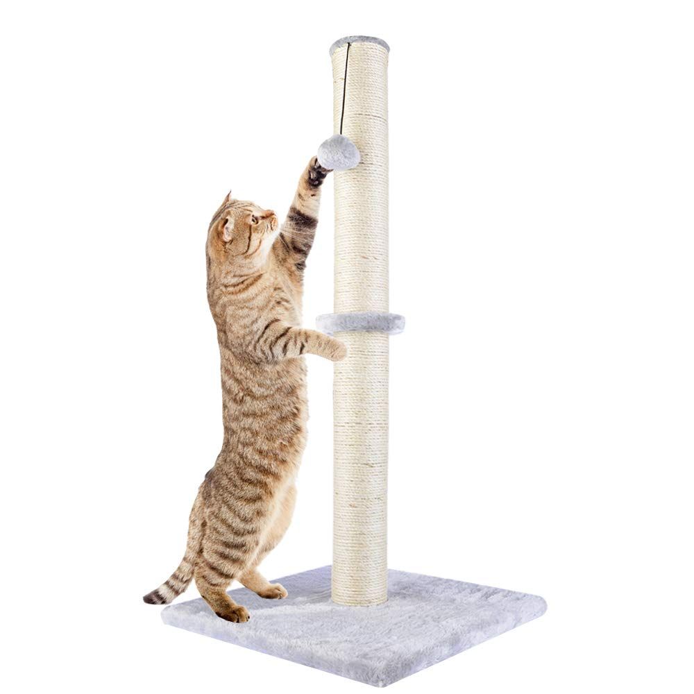 Dimaka 猫ツメとぎタワー ロングサイズ 72㎝ ガリガリス クラッチャー サイザル麻縄巻き カーペット生地のベース台 垂直爪とぎ (フルストレッチ) おしゃれデザイン 全長72センチ (浅い灰)