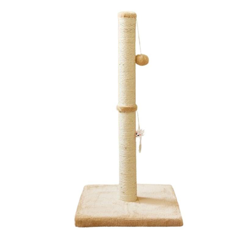 猫用爪とぎポール, 78cm高さ, サイザル麻素材, ボール付き, グレー/ベージュ, 40cmベース (ベージュ, おもちゃ2個付き)